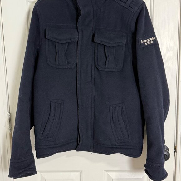 Abercrombie and Fitch Jacket Mens Large Blue Military Pockets Y2K Vintage Wool - Picture 5 of 12